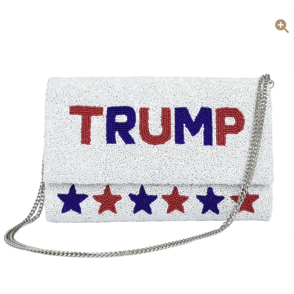 White Beaded Clutch with Red and Blue Accents